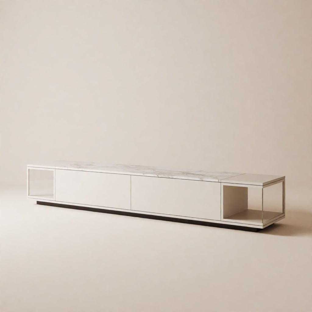وحدة تلفاز مع واجهة عرض جانبية مينيمال — أبيض عاجي